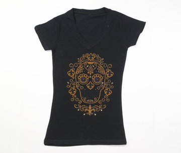 Crâne en sucre avec strass noirs et dorés