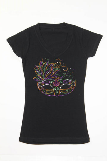 Venetian Mask Side Feather Purple/Green/Gold Rhinestone (Short or Long Sleeve)