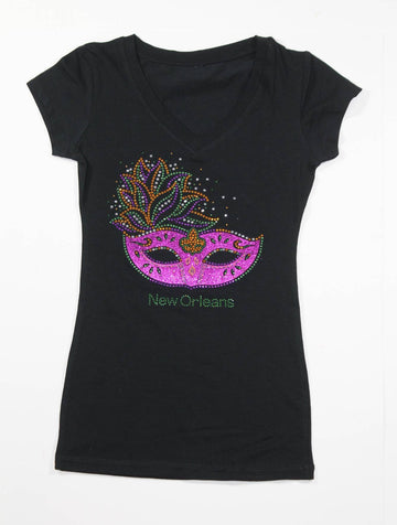 Venetian Mask Side Feather Purple Glitter (Short Sleeve or Long Sleeve)