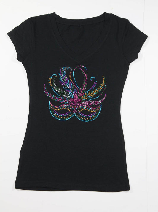 Venetian Mask With Center Feather Blue and Pink