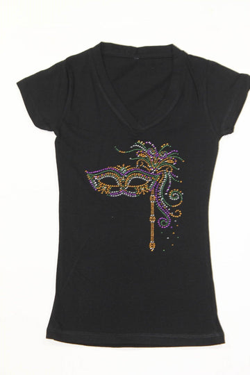 Máscara Veneciana con Mango Morado/Verde/Dorado Estrás