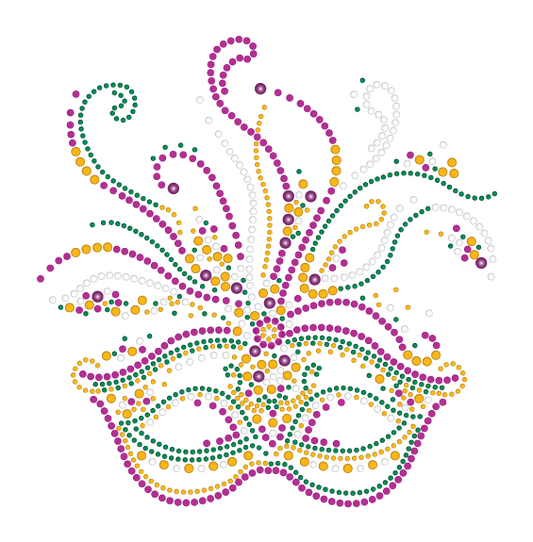 Mardi Gras Rhinestone Mask T-Shirt with Purple, Green and Gold Swirls