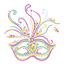 Mardi Gras Rhinestone Mask with Purple, Green and Gold Swirls
