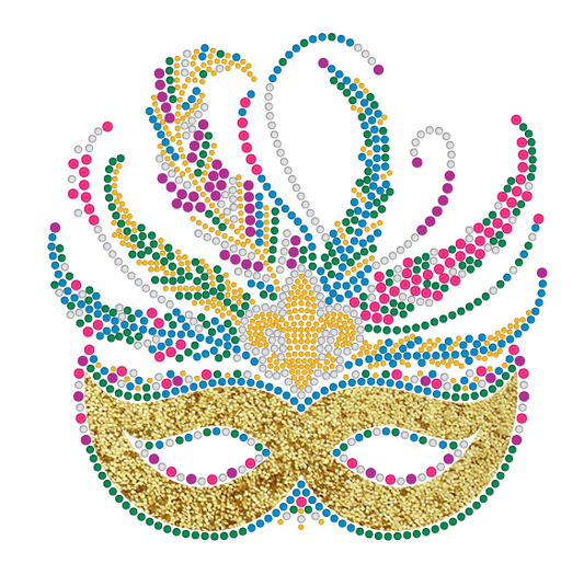 Mardi Gras Rhinestone Mask T-Shirt with Yellow