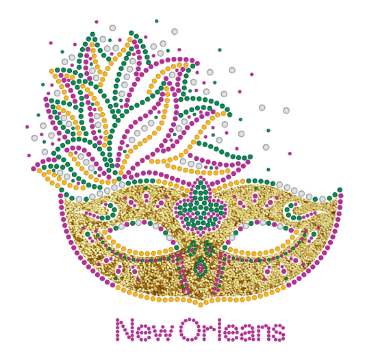 Mardi Gras Rhinestone Mask T-Shirt in Yellow