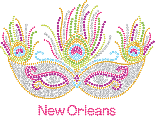 Mardi Gras Rhinestone Mask T-Shirt with Silver Accents and Feathers