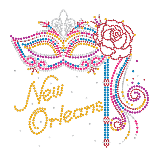 Mardi Gras Rhinestone Mask T-Shirt with Colorful Stick