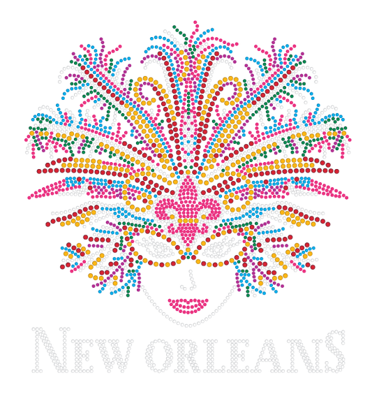 Mardi Gras Rhinestone Whole Face Mask T-Shirt with Feathers