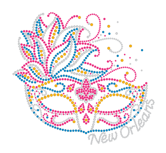 Mardi Gras Rhinestone Mask T-Shirt with Pink and Blue Feathers