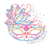 Mardi Gras Rhinestone Mask with Pink and Blue Feathers