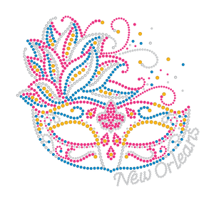Mardi Gras Rhinestone Mask with Pink and Blue Feathers