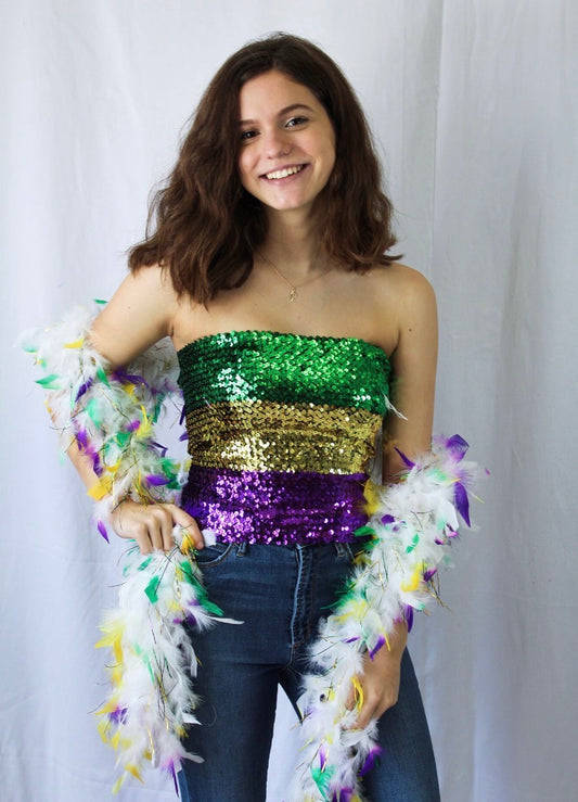 Haut/Jupe bustier à sequins - Violet, Vert et Doré