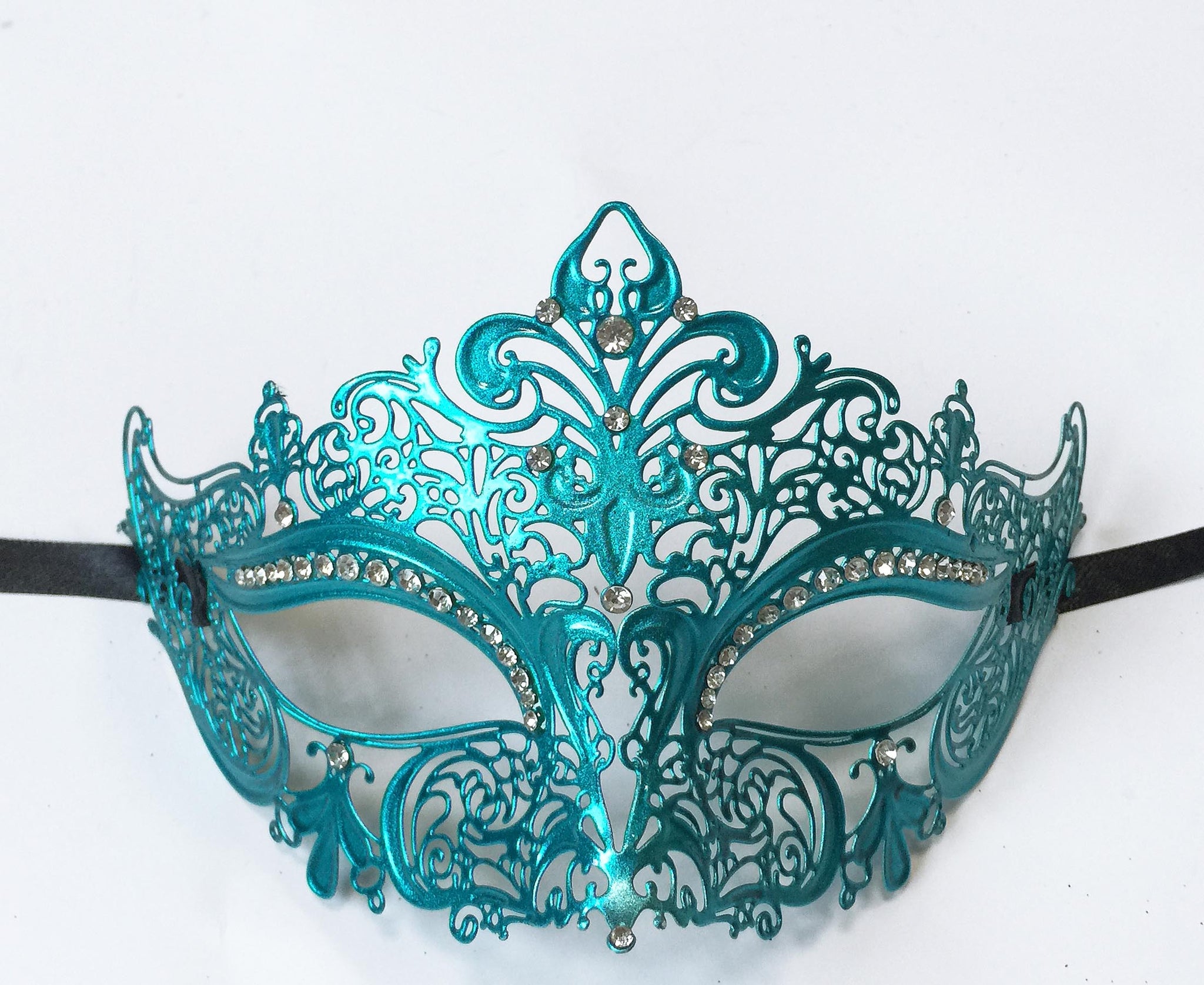 Turquoise Black Fancy Full Cut Out Masquerade Mask