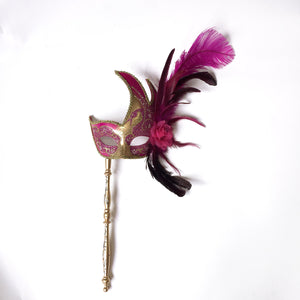 Flame Mask with Flower Two Feathers and Detachable Stick