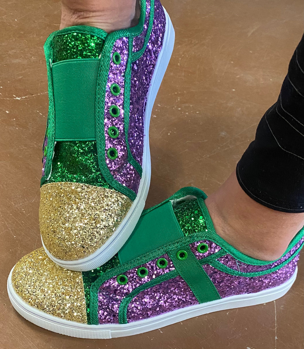 Purple Green & Gold Slip-On Sneakers