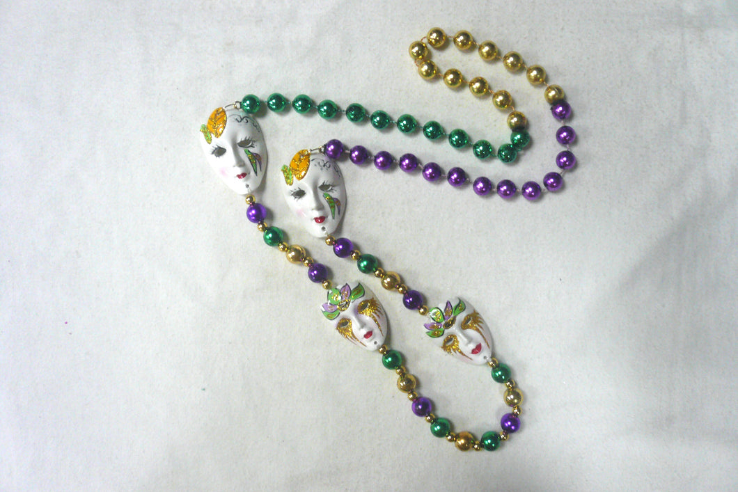 Full Face Masquerade Faces on Purple Green Gold Specialty Beads