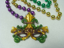 Venetian Mask with Fleur De Lis Medallion on a Purple Green Gold Specialty Beads