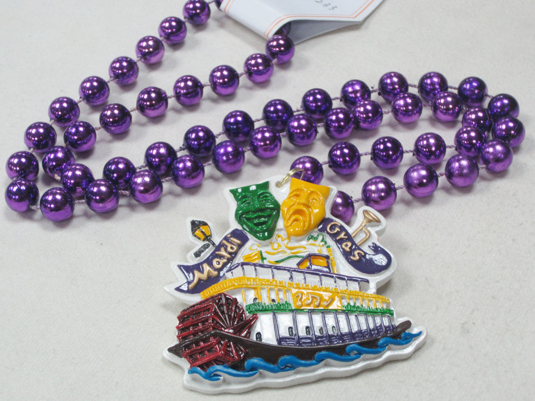 New Orleans Mississippi River Steamboat Medallion on a Purple Specialty Bead