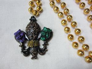 Black Fleur de Lis with Comedy Tragedy on a Gold Specialty Bead