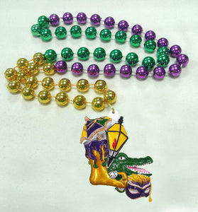 Alligator, Jester Shoe, Mask Medallion on a Purple Green Gold Specialty Beads
