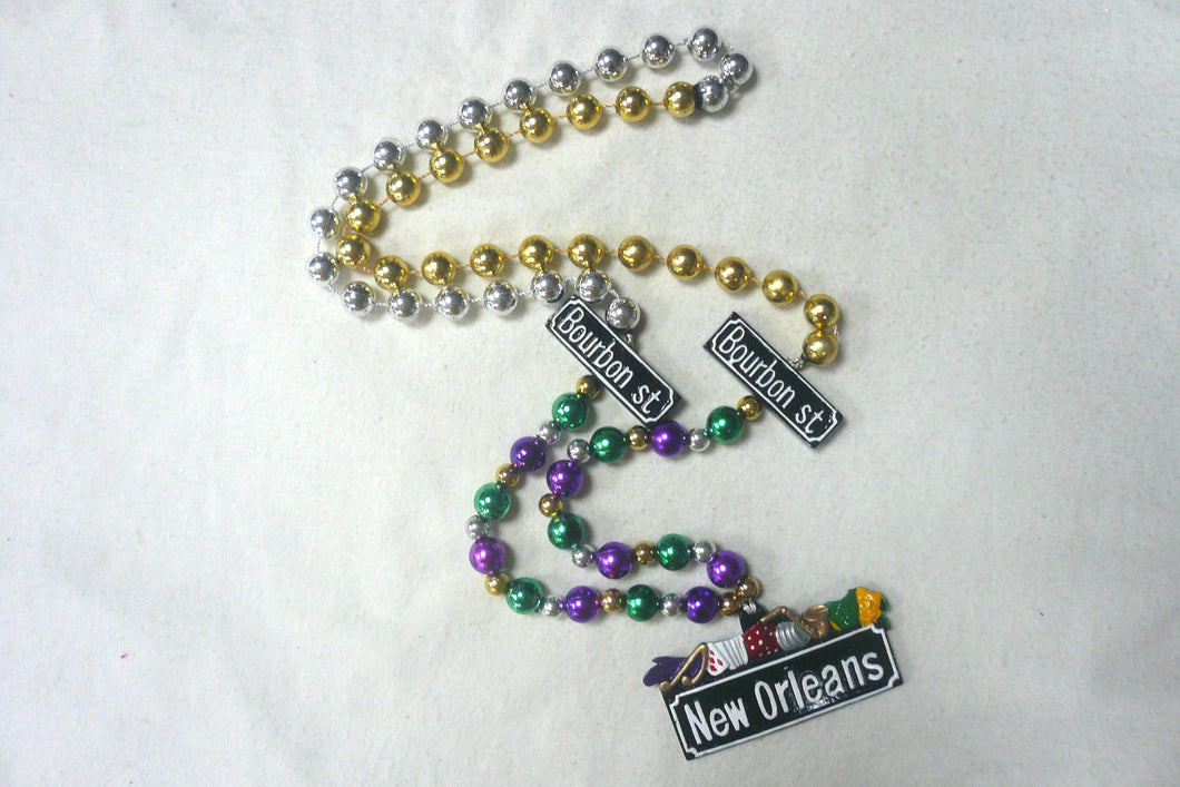 New Orleans Street Sign License Plate with Casino Theme and Purple Green Gold Specialty Beads