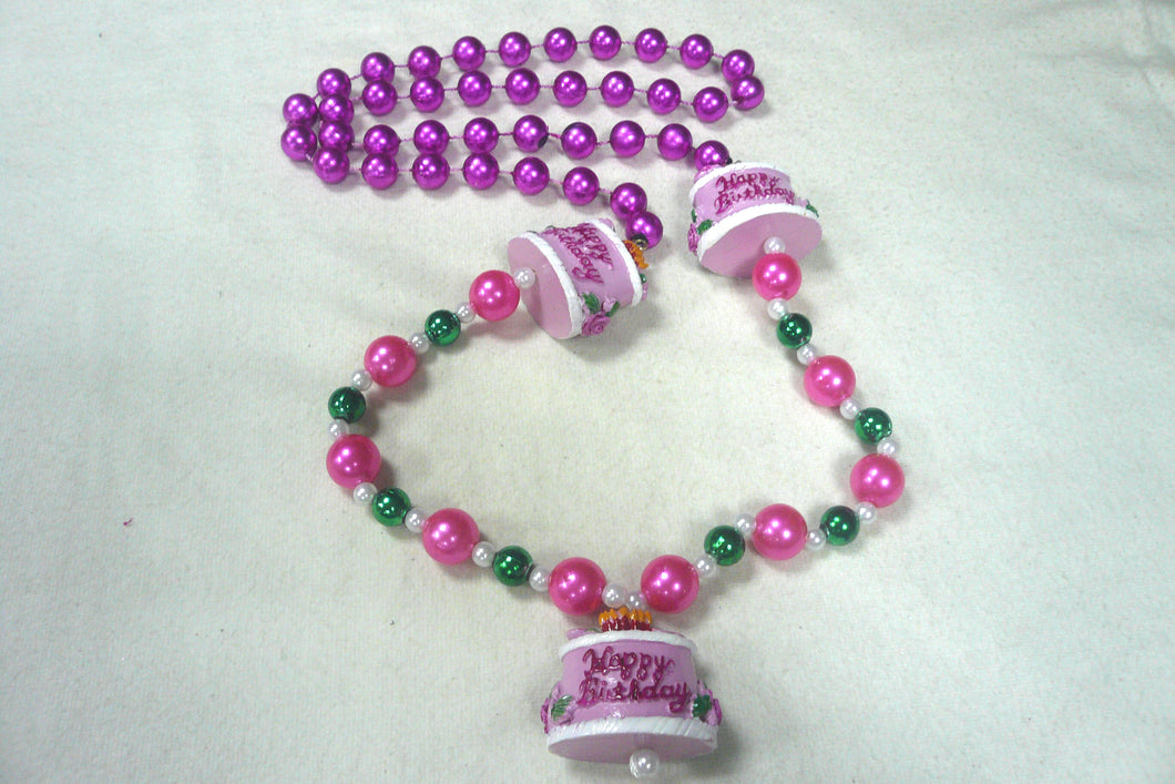 Happy Birthday Cake Trio Medallions with Pink and Green Specialty Beads