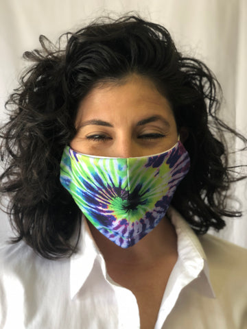 Masque facial spirale tie-dye violet, vert et or