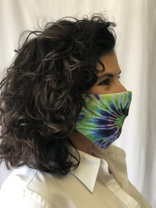 Masque facial spirale tie-dye violet, vert et or