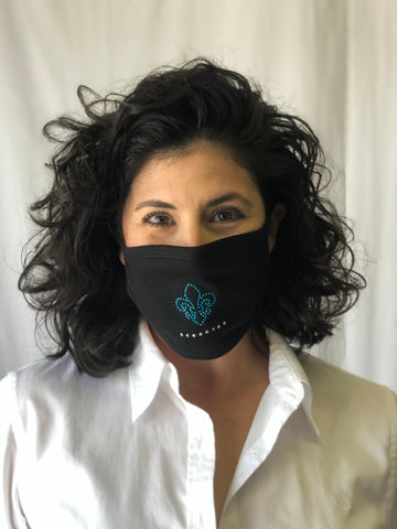 Mascarilla facial con diamantes de imitación azules de flor de lis