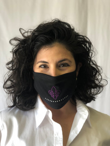 Masque en strass rose avec fleur de lys