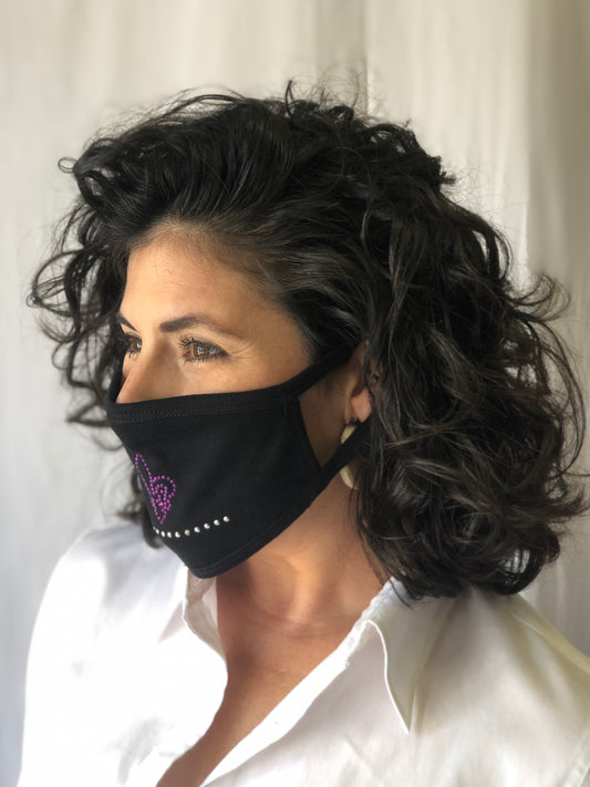 Masque en strass rose avec fleur de lys