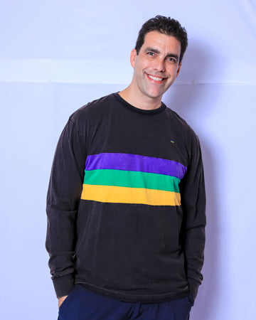Camiseta de manga larga con rayas negras en el pecho, lavado ácido, para adultos