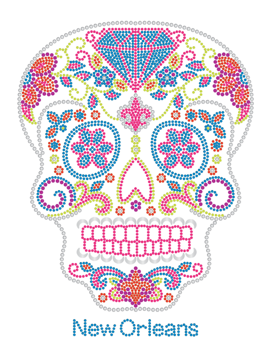 Sugar Skull Day of the Dead with Diamond and Flowers Rhinestone Tshirt