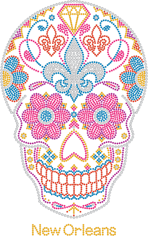 Multi Color Sugar Skull with Fleur de Lis and Flowers Rhinestone Tshirt