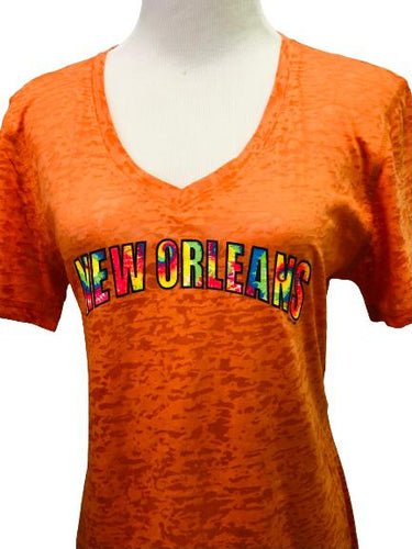 New Orleans Tie Dye Orange Burnout T-Shirt