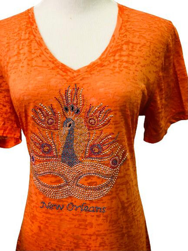 Rhinestone Masquerade Orange Burnout T-Shirt