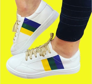 White Mardi Gras Stripe Lace-Up Sneakers