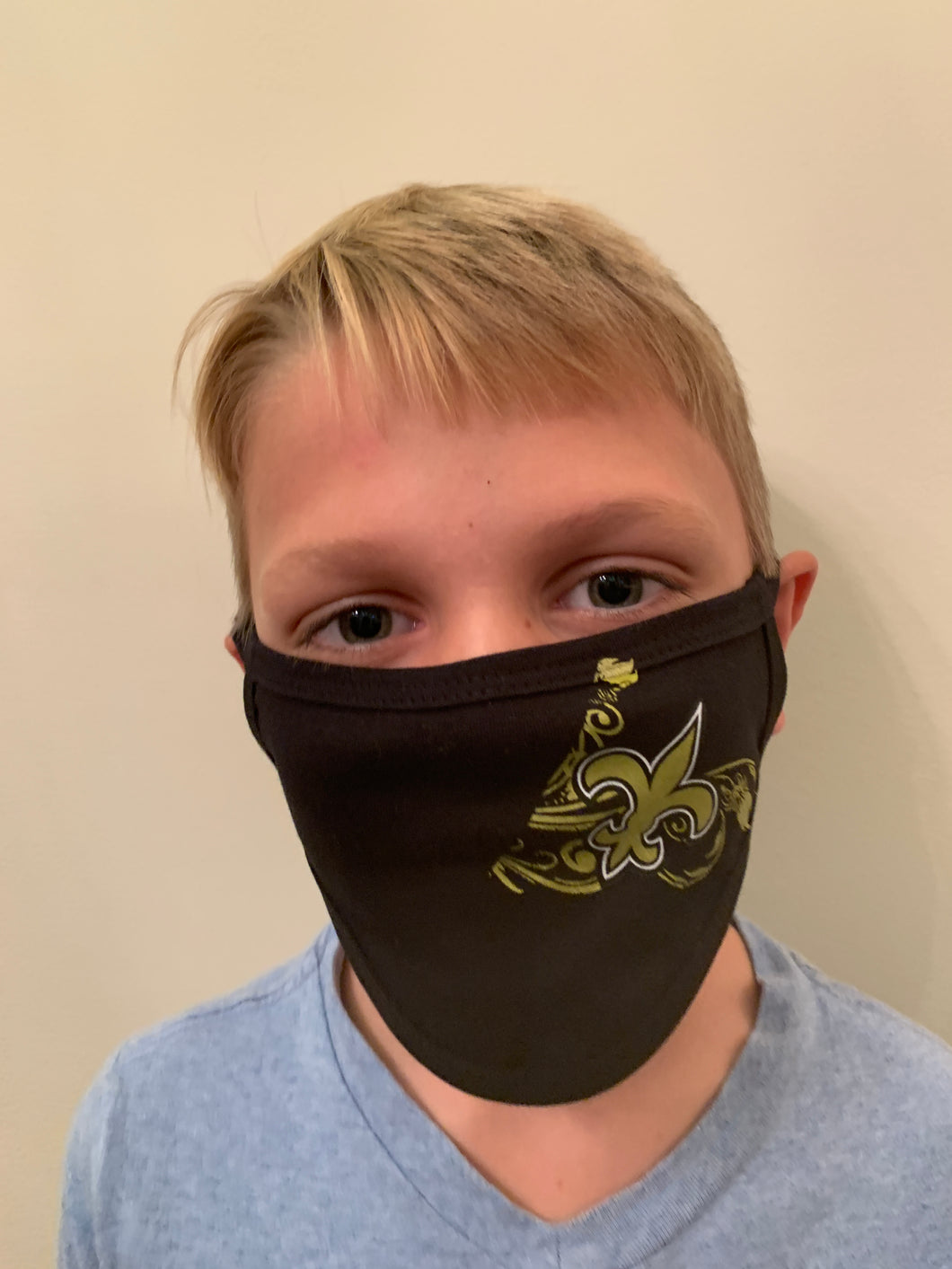 Black & Gold Fleur de Lis Kids Face Mask