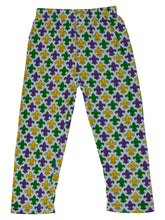 Purple Green Gold Fleur de Lis All Over Print Kids Tights/Leggings