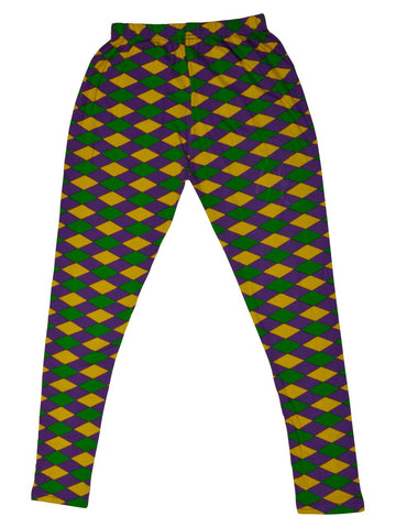 Leotardos/Mallas de Niña con Estampado de Arlequín Morado, Verde y Dorado