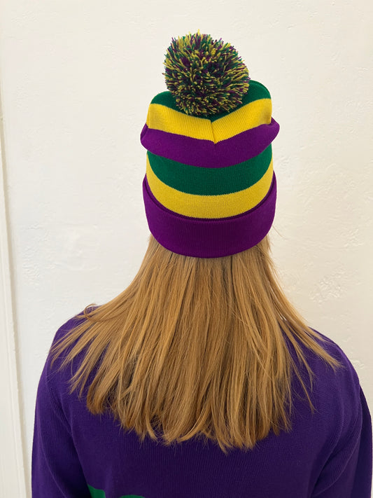 Adult Beanie with Pom Pom - Rugby