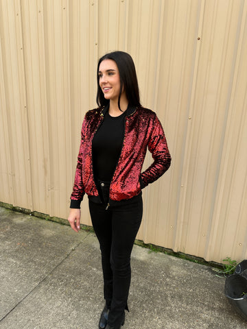 Veste à Paillettes Classique Rouge et Or pour Adulte