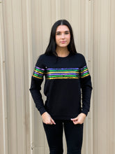 French Terry Adult Sequins Stripes Pullover - Black