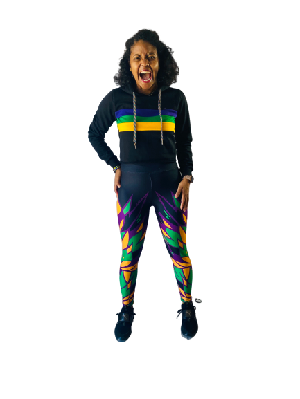 Adult Mardi Gras Purple, Green, Gold Fantasy ‘Wings’ Leggings