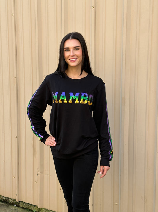 French Terry Adult Sequins MAMBO Shirt - Black