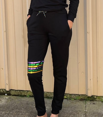 Joggers de Felpa Francesa con Lentejuelas para Adultos - Negro