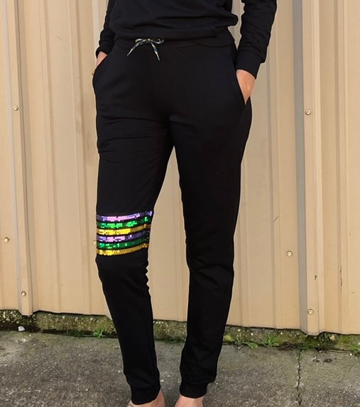 French Terry Adults Sequin Joggers - Black