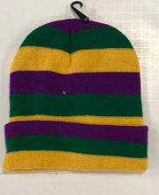 Mardi Gras Rugby Beanie with Purple Green and Gold Stripes