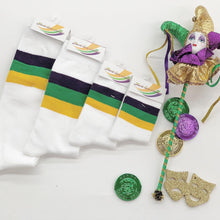 White Socks with Purple Green Gold Stripes (Infants, Kids, and Adults)