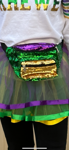Color Block Sequin Purple, Green, and Gold Fanny Pack